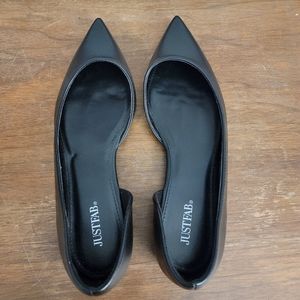Black Leather Pointed Toe Flats by Just Fab Size 10